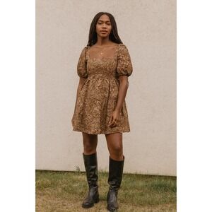 House of Harlow‎ revolve linen puff sleeves smocked dress size medium vacation